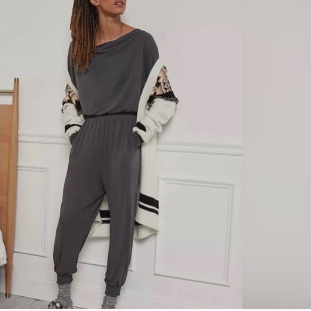 Anthropologie Saturday Sunday Dylan Gray Cowl Neck Loungewear Jumpsuit Sz Medium